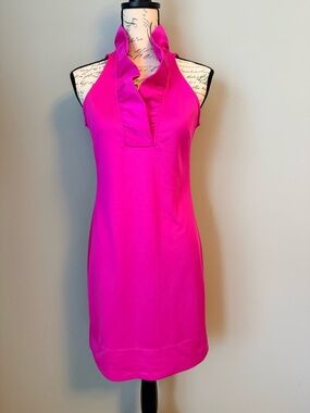 Gretchen Scott Pink Ruffle Neck Shift Dress XS Sleeveless Resort Preppy